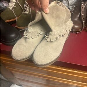 Coolway Fringe Suede Ankle Boots - Cream